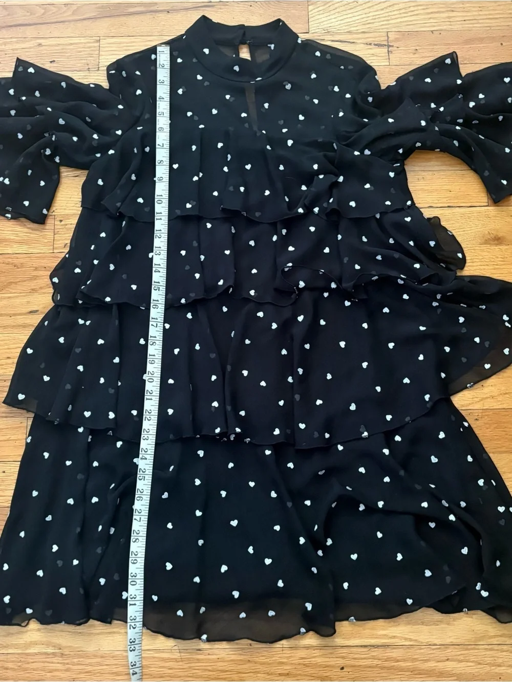 Kate Spade Heart Print Tiered Ruffle Dress Sheer Overlay Bell Sleeve Size 2